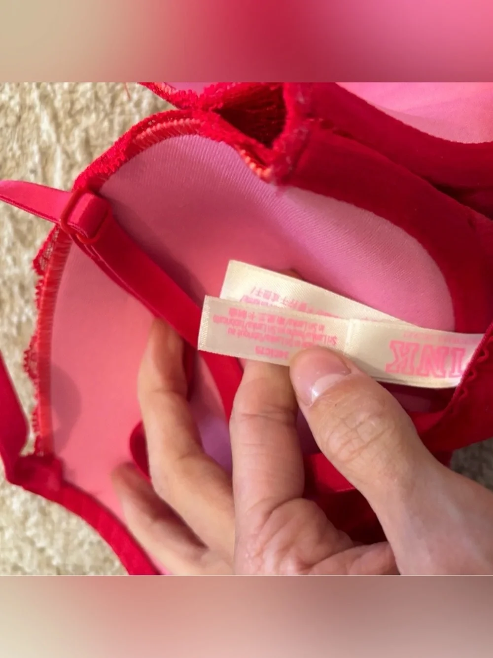 Victoria secret pink red lace bra with push up size 34C